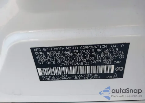 2010 Lexus Is from USA, damaged, VIN JTHBF5C26A5122477